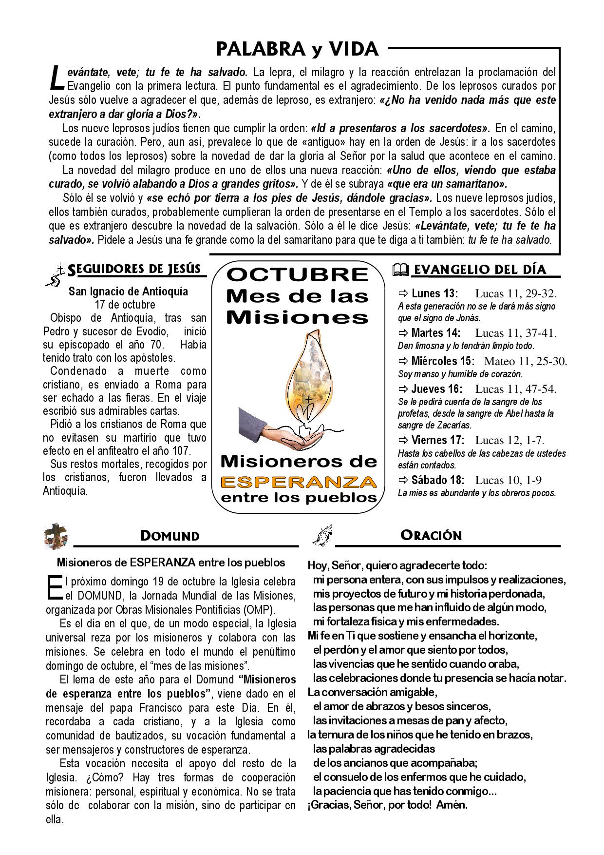 Hoja dominical del 12 de octubre de 2025 - Parroquia Matriz de San Agustín
